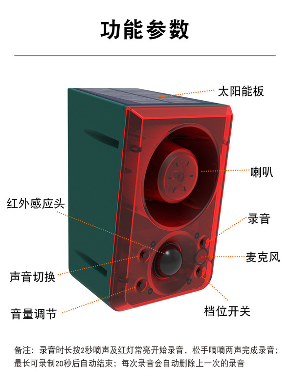 太阳能报警器人体红外感应灯太阳能遥控报警灯防盗动物驱赶警示器|undefined