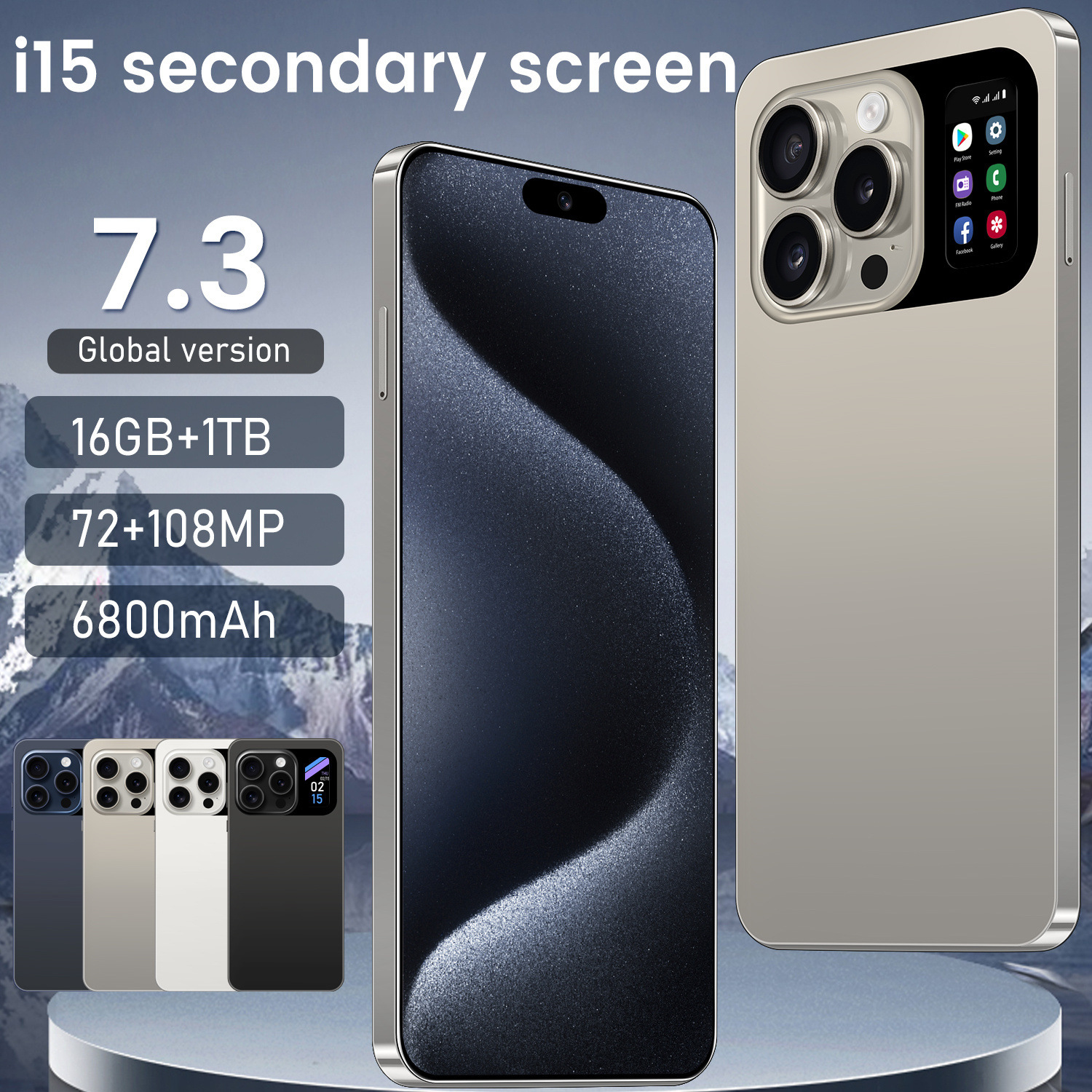 Cross-border e-commerce mobile phone I15 Pro Max 2+16G Android 8.1, direct from foreign trade factory, Lingdong Island 6.7 secondary screen dropshipping.