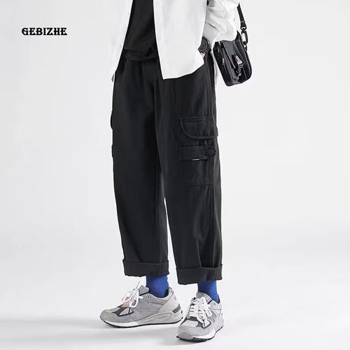 Men's Versatile Straight Leg Casual Loosely Fitted Work Pants with Hong Kong Style Ins Pure Color Daywear Pants