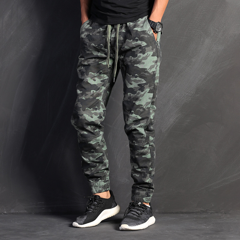 秋冬新款潮牌多口袋机车款迷彩工装休闲长裤男式韩版纯棉修身束脚