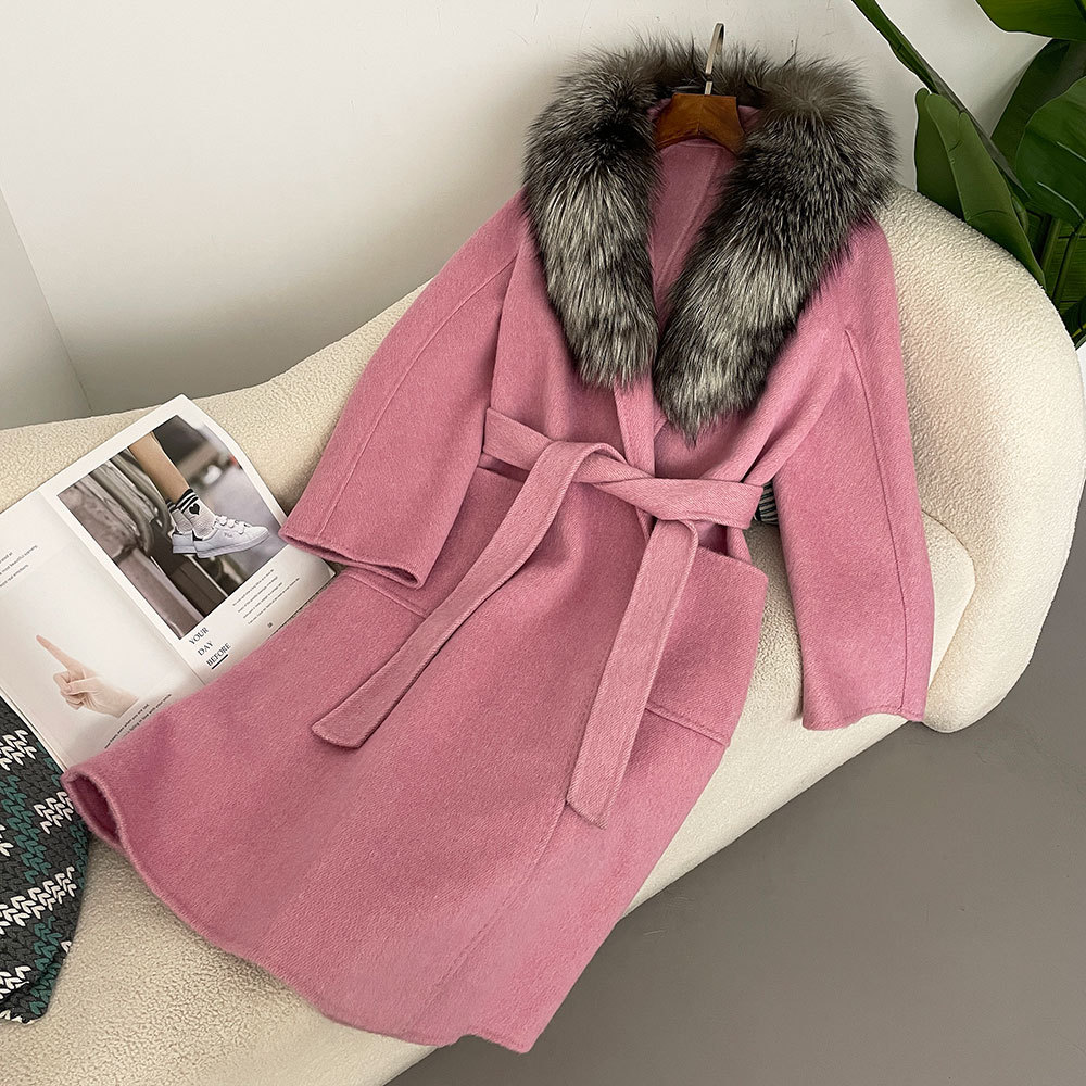 Women's Clothing oversized real fox fur collar double sided wool coat temperament long high end woolen coat_voghion.com