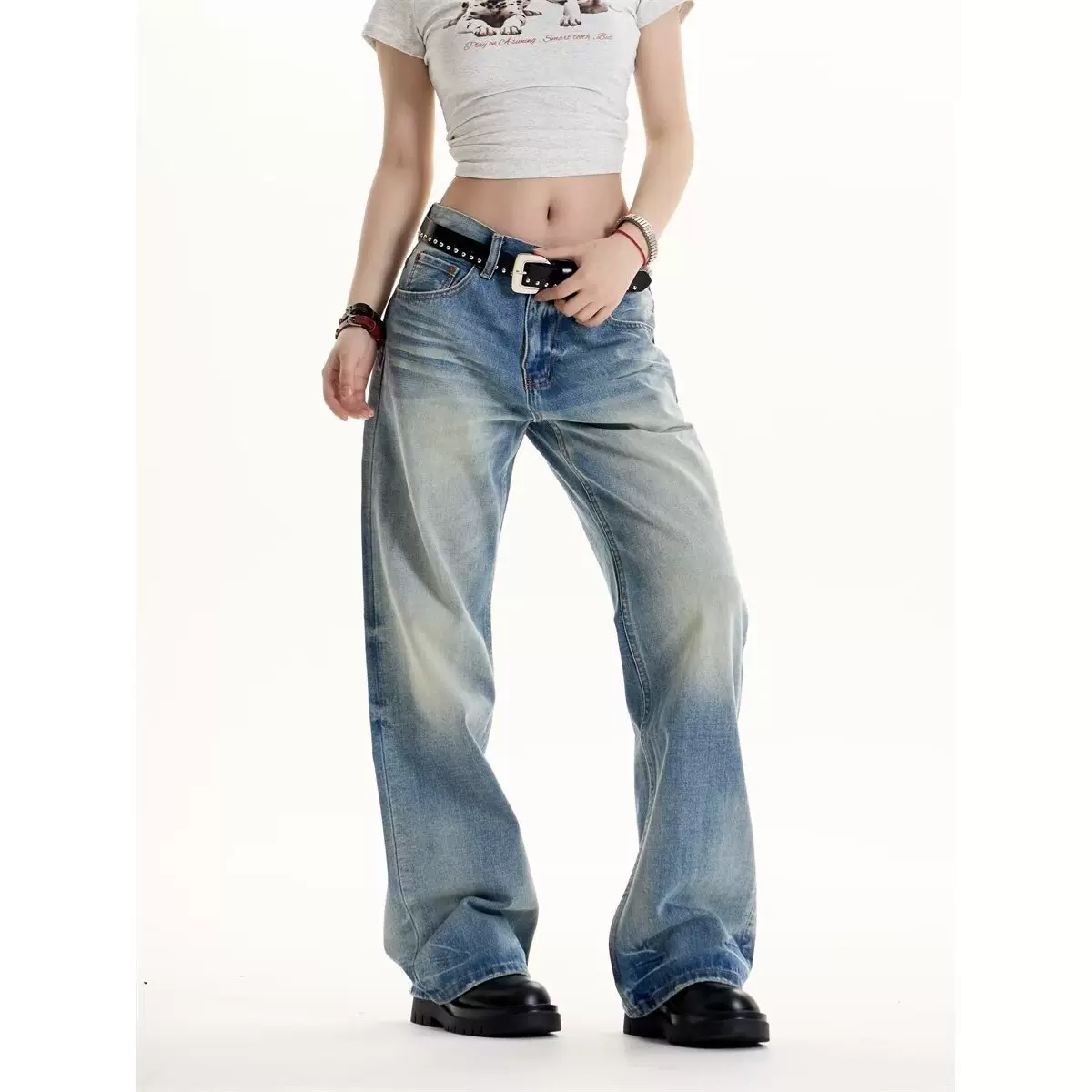 【跨境外贸专供】美式复古水洗做旧设计感牛仔裤男宽松休闲直筒裤