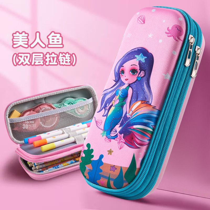 26 nueva caja de lápiz 3D de cremallera de doble capa de estudiantes de primaria gran capacidad bolsas de papelería para niños bolsas de lápiz para niñas caja de papelería