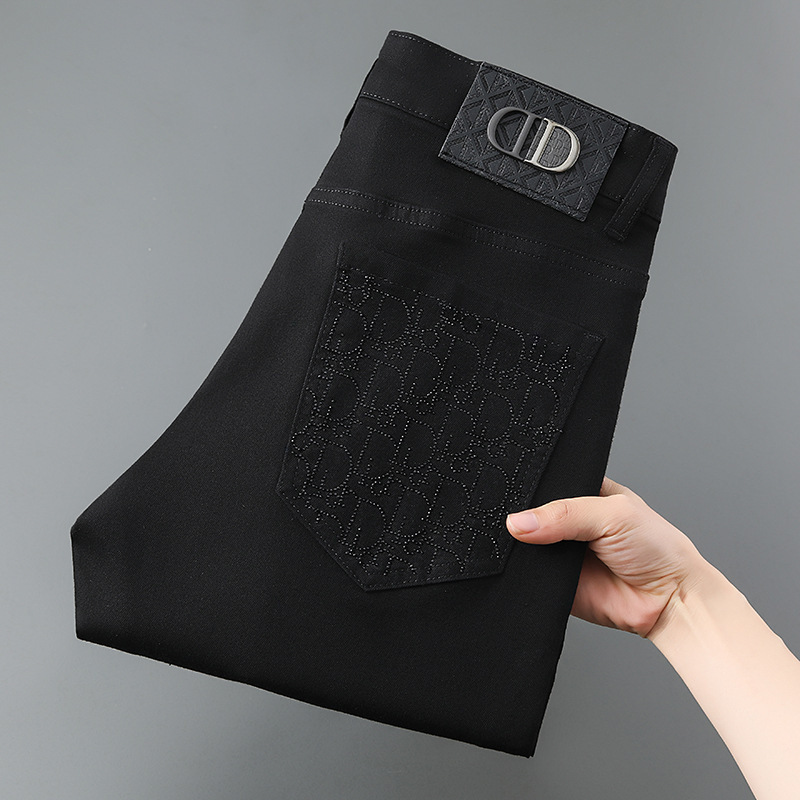 New Arrivals: Men's Jeans with a High-End Feel, Black, Light Luxury, High-Quality, Thin, Slim-Fit, Straight-Leg Casual Pants for Men