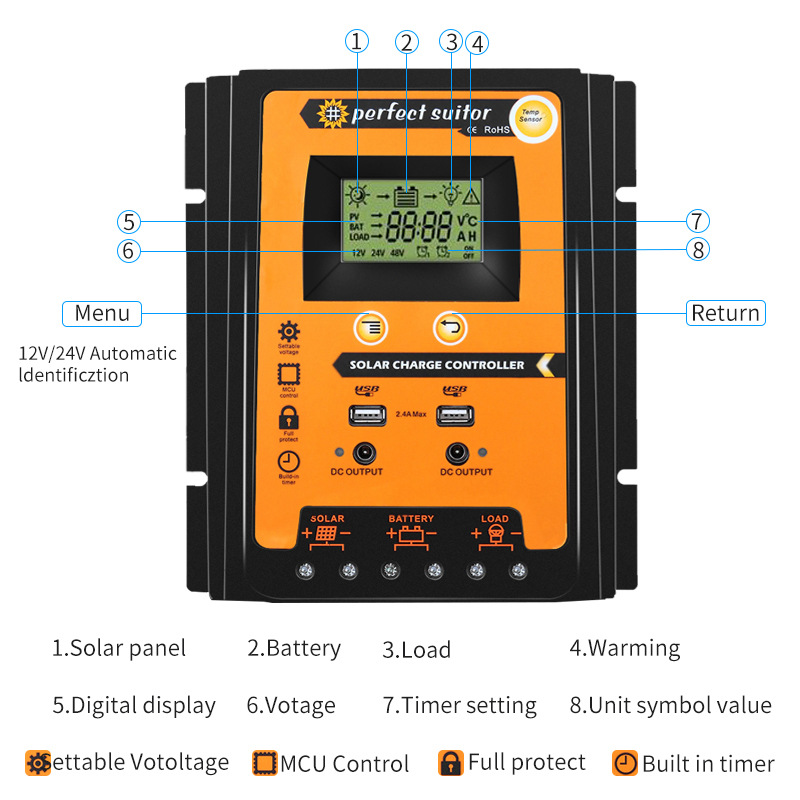 新爆款PWM太阳能控制器12V24V30A 50A 70A太阳能电池充放电控制器详情11