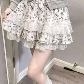 日系y2k辣妹短裙暗黑印花蕾丝花边半身裙女亚文化蓬蓬蛋糕裙A字裙