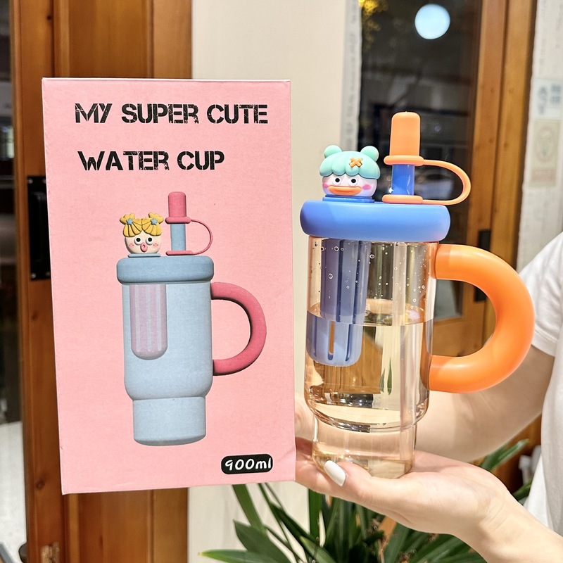 夏の新鮮な大容量プラスチックアイスカップかわいい風ストローカップ女性の高価値自転車ケトルカップ|undefined