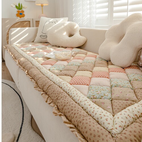 Cotton sofa cushion for all seasons, thickened non-slip mat, hand-spliced ​​floor mat, pure cotton sofa cover, bay window cushion