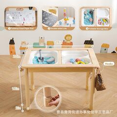 木製子供のモンテッソーリおもちゃゲームテーブル屋内と屋外の積み木砂と水のテーブル赤ちゃん教育親子ゲーム積み木テーブル