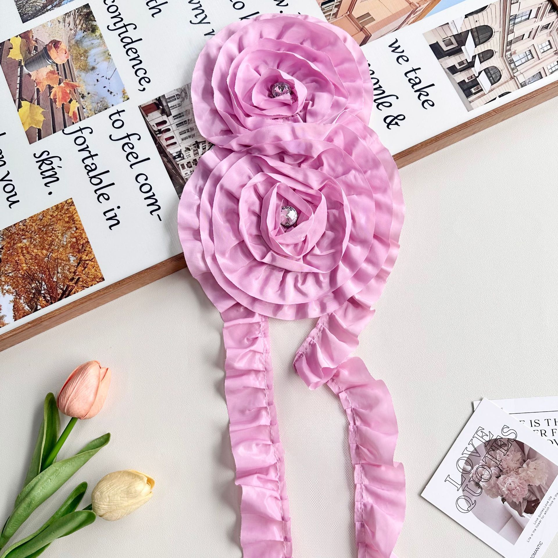 Flores decorativas tridimensionales de la industria pesada, pliegues de múltiples capas, camisas de ropa de celebridades de Internet, accesorios de ropa de actuación de baile latino, accesorios