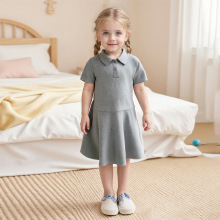 热销儿童POLO领连衣裙女中童短袖大摆童裙 夏季童装学院风校服裙