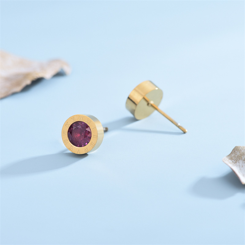 Fashion Geometric Titanium Steel Plating Zircon Ear Studs 1 Pair