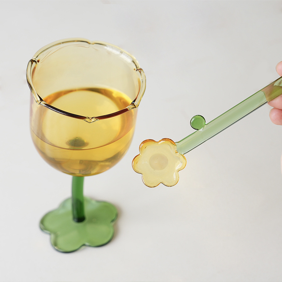 Cucharas de flores creativas de color cucharas de vidrio transparente cucharas lindas flores de helado cucharas de postre barra de café