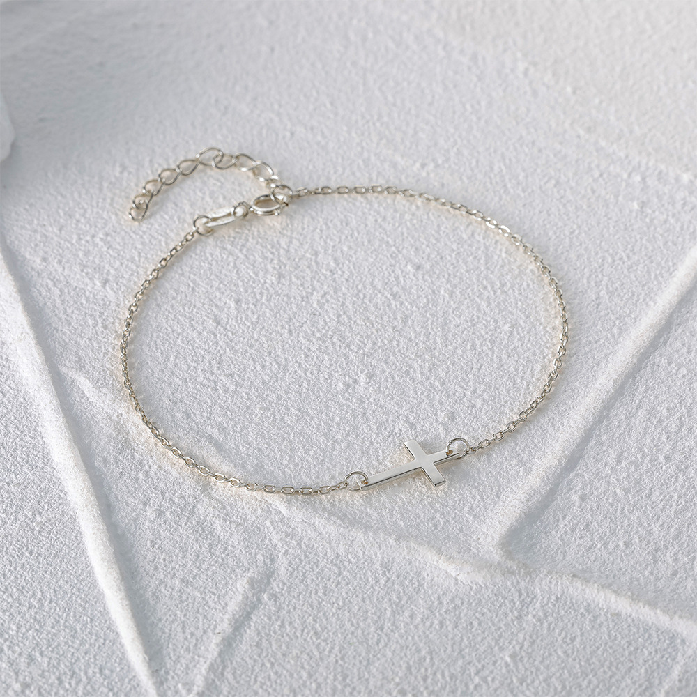 Cross, Customization Laser Engraving Pattern Women's Gender 925 Sterling Silver Bracelets Simple Style