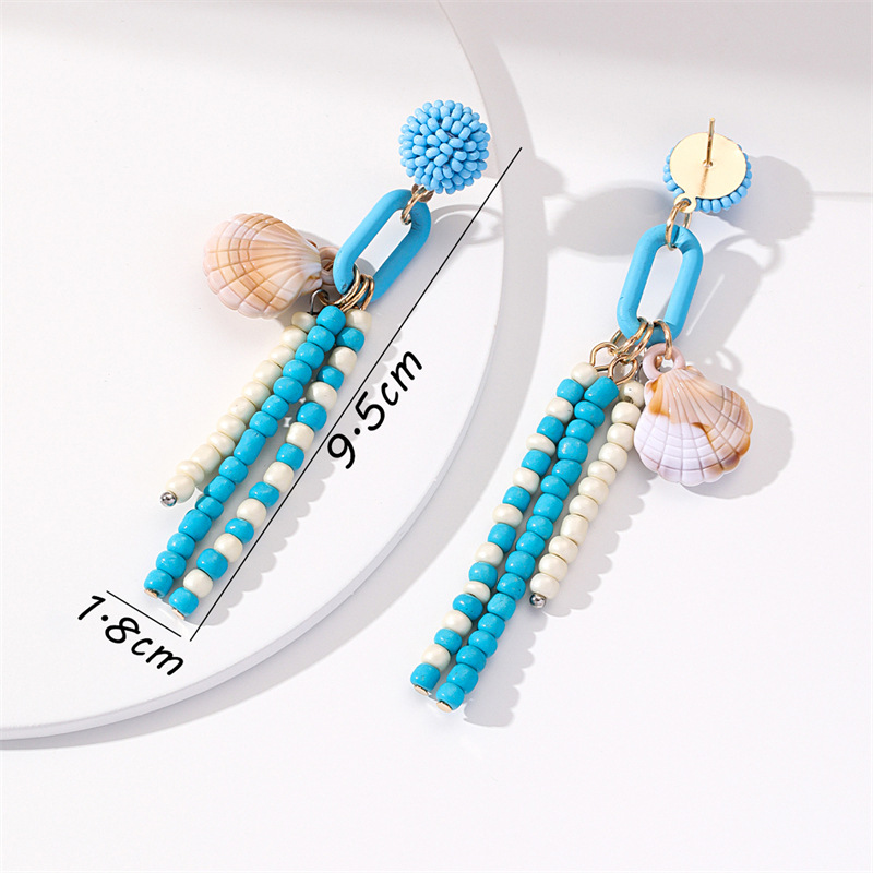 New Fashion Shell Decor Long Bead Tassel Earrings display picture 5