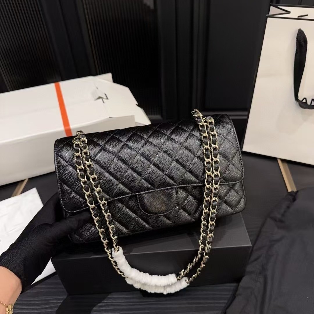 热销经典菱格小香风女包鱼子酱 cf菱格链条包coco handle翻盖包