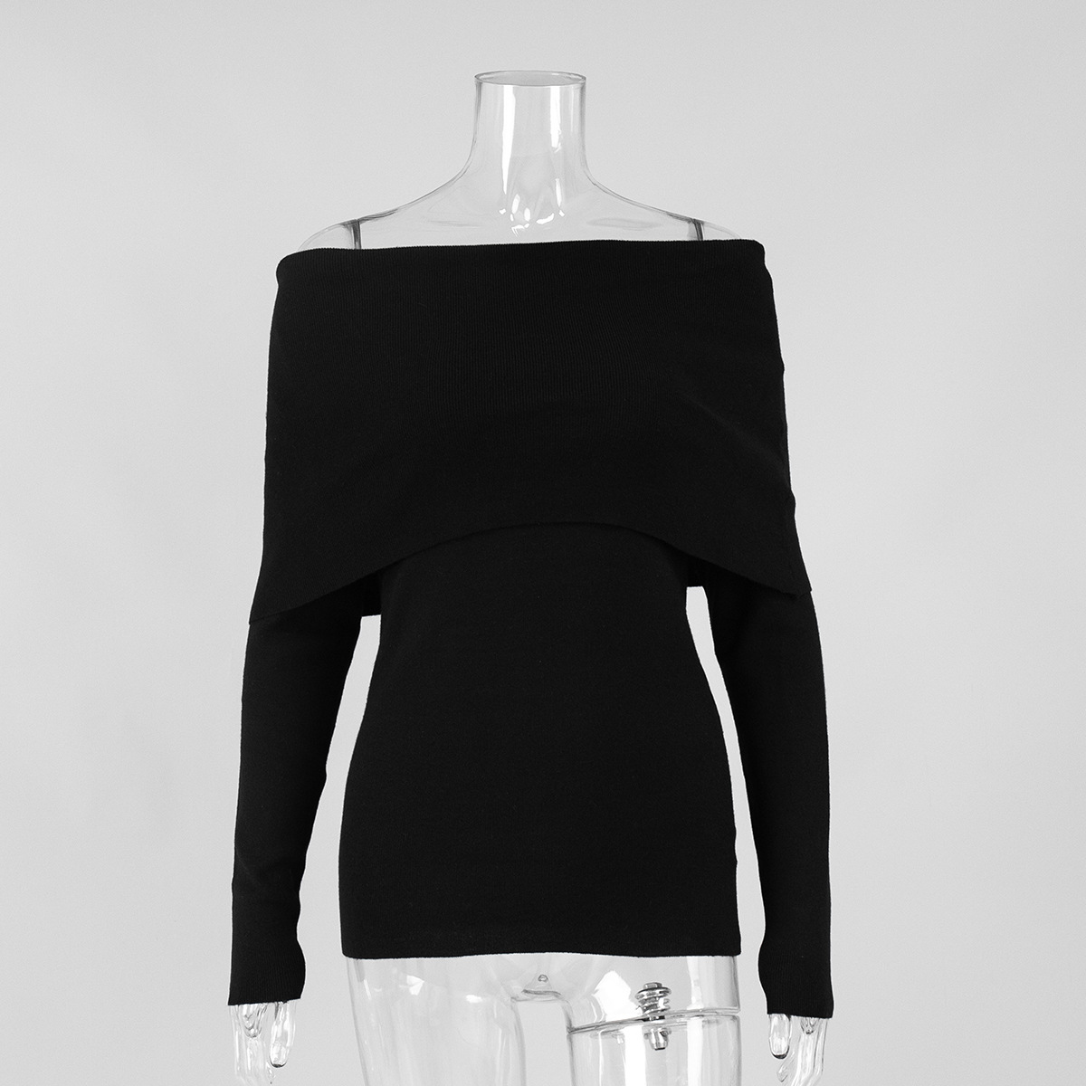 Suéter transfronterizo para mujeres 2026 otoño y invierno estilo europeo y americano camiseta de punto de manga larga un hombro sexy delgada camiseta de hombro abierto