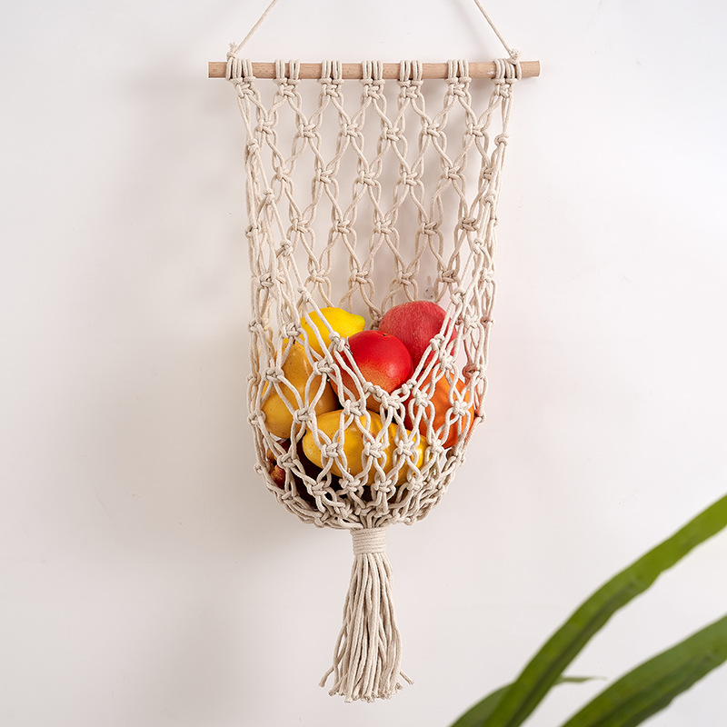 手工編織掛毯廚房水果網兜花籃牆壁裝飾花店裝飾創意乾花DIY插花