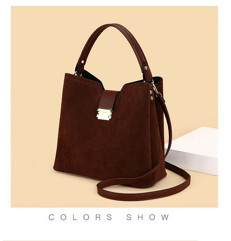 850g Weight Polyester Lining Material Women's Suede Solid Color Classic Style Bucket Zipper Handbag Crossbody Bag