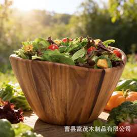 跨境木质沙拉碗元宝造型水果沙拉拌饭碗实木客厅水果干果盘沙拉碗
