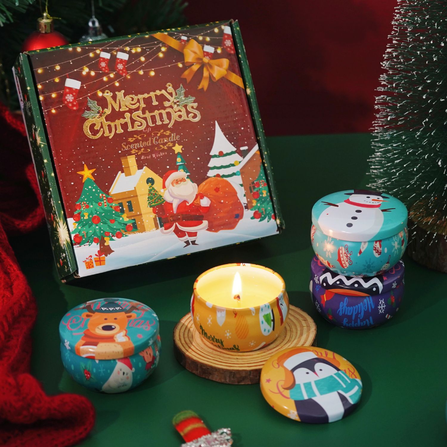 Navidad caja de regalo de vela de banano set romántico no humo perfume adornos regalo de mano vela doméstica de Navidad al por mayor