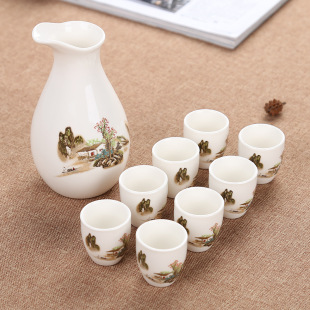 Ceramic Wine Set Half-Pound Small Wine Bottle 9-Piece Set Wine Divider White Wine Cup Rice Wine Spirits Wine Cup Japanese Sake