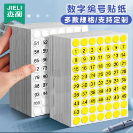杰利1到100数字贴纸编号小号圆形不干胶标签贴纸带幼儿园圆点序号