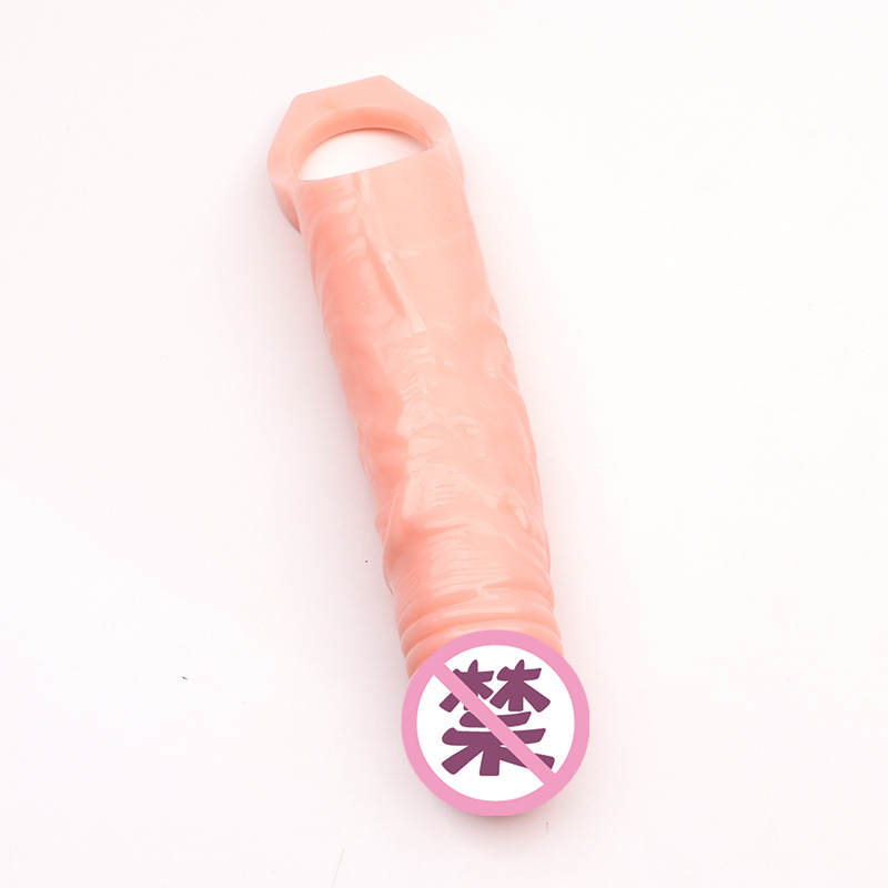 Wolf-Tooth Textured Silicone Condom Sleeve with Delay Lock, Flesh Tone — detail image 8
