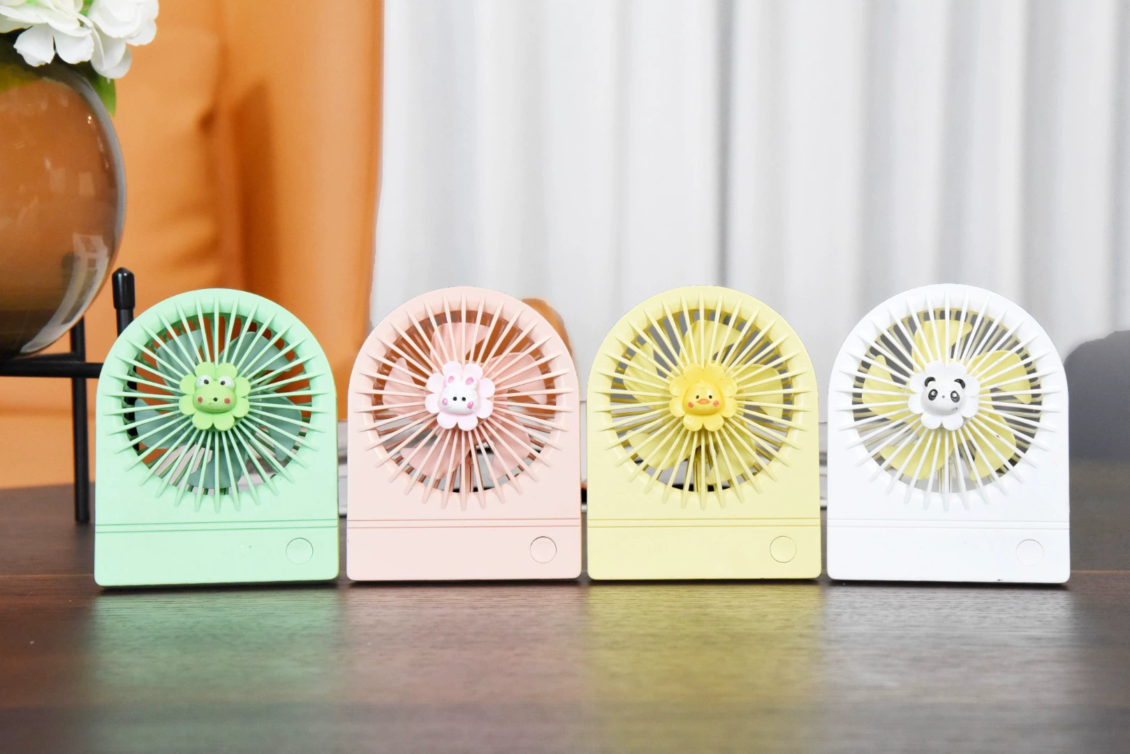 Cartoon folding handheld table small air fan with light for elementary school students, new collection