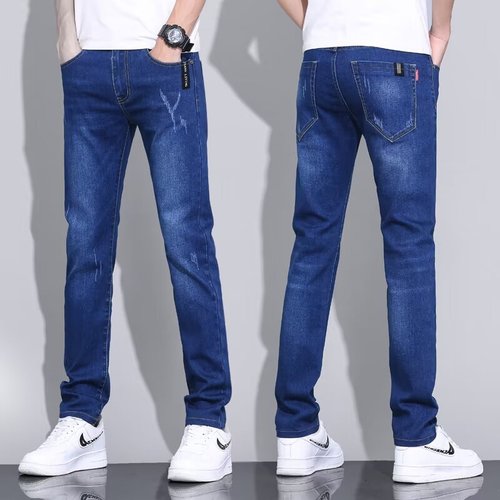 Spring and Autumn Washed Blue Denim Jeans Men's Long Pants Small Foot Pants Men's Casual Pants with Micro-elastic Denim