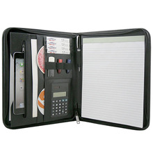 摩登A4文件夹PU皮质商务经理夹带计算器拉链夹办公用品多功能文件