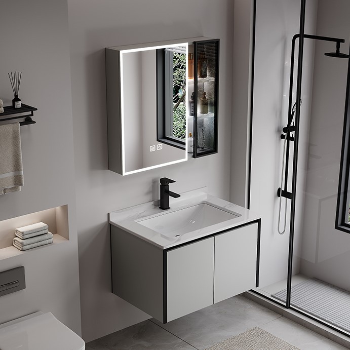 Gabinete de baño de abeja de aire de crema, lavabo cerámico integral, gabinete de lavabo combinado simple, lavabo inteligente de baño