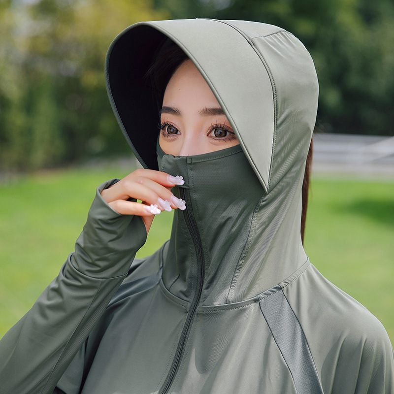 black rubber brim sun protection clothing women‘s ice silk uv protection summer outdoor breathable hood sun shade cover sun-protective clothing