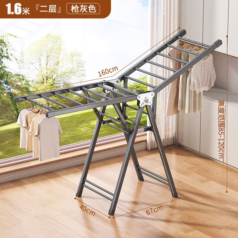 Percha de secado plegable sin instalación, piso al suelo, dormitorio, balcón ajustable, percha de secado interior y exterior, varilla de secado para bebés