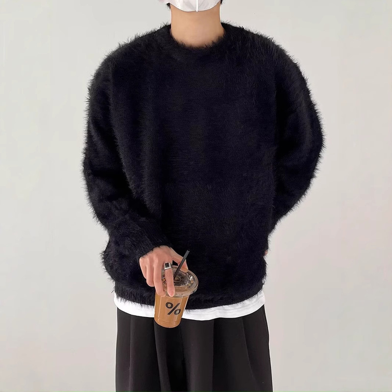 Black Early Spring Knitted Sweater Coat Men's High-end Sense Dongguan Dalang Haima Wool Sweater Retro Japanese Style Lazy Top Black Early Spring Knitted Sweater Coat Men's High-end Sense Dongguan Dalang Haima Wool Sweater Retro Japanese Style Lazy Top