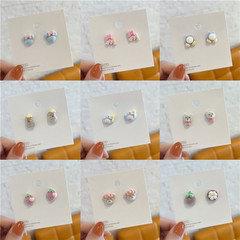 Spring and Summer New Flocked Cute Stud Earrings for Women 925 Pure Silver Needle Gamine Heart Cartoon Earrings Fresh and Minimalist Student Earrings