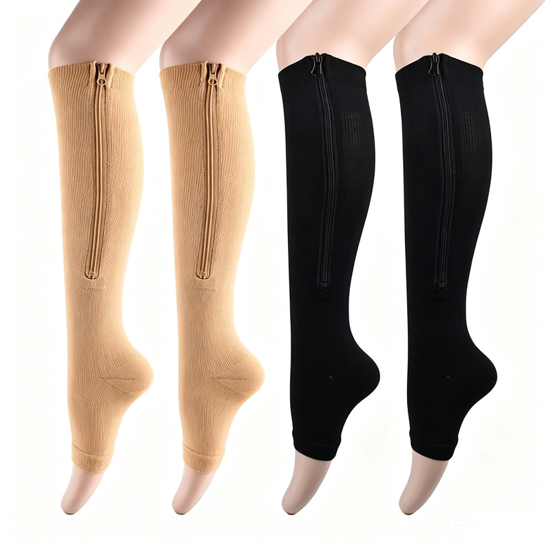 Open-Toe Zipper Socks 200N Nylon Sports Compression Socks Long Tube Sports Calf Socks Open-Toe Zipper Socks 200N Nylon Sports Compression Socks Long Tube Sports Calf Socks