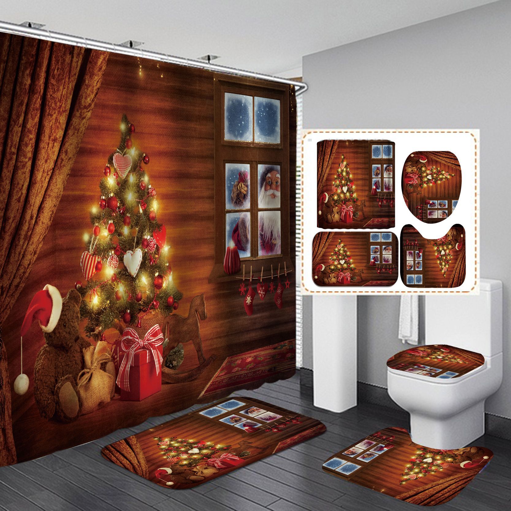 Suministro directo de fábrica Navidad nueva venta caliente transfronteriza Amazon HD Impresión digital impermeable poliéster baño Cortina de ducha