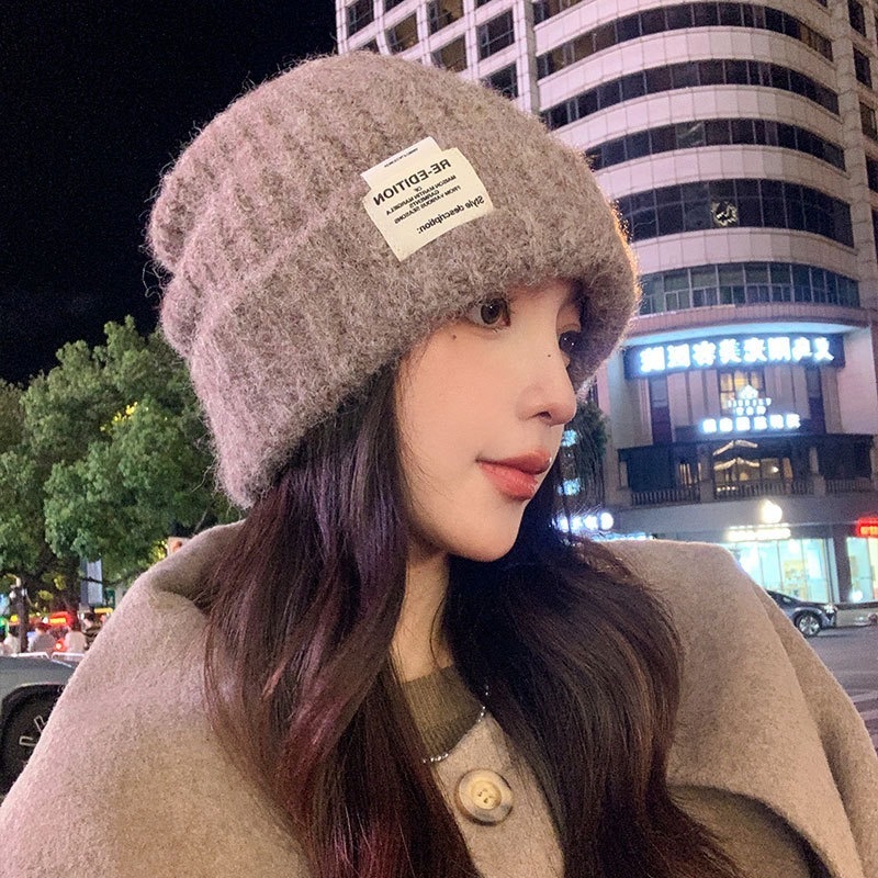 帽子女2025新款冬季保暖毛线帽大头围显脸小宽松护耳针织帽套头帽|undefined