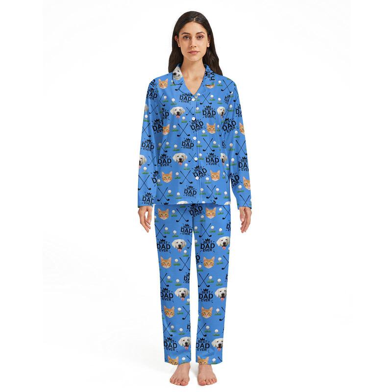 Etsy US cross-border women's home wear pajamas 3D printed sublimation lapel long-sleeve long-pants set factory Etsy US cross-border women's home wear pajamas 3D printed sublimation lapel long-sleeve long-pants set factory