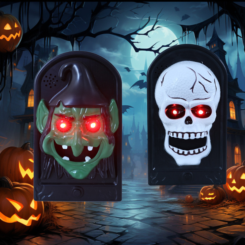Halloween Pumpkin Lantern Big Skull Button Voice Haunted House Chamber Bar Decoration Luminous Tricky Doorbell Props