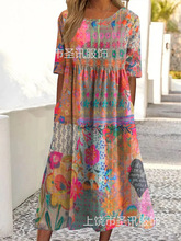 亚马逊独立站跨境时尚3D抽象夏季中腰印花连衣裙新款外贸女士几何