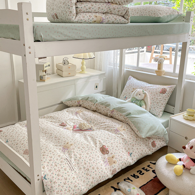 Edredón de algodón completo un conjunto completo de ropa de cama de seis piezas, dormitorio de estudiantes individuales, colchón de cama de tres piezas