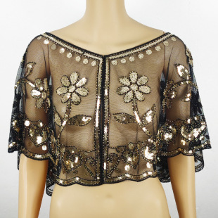 Sequin Shawl Women's Foreign Trade Summer Cross-border Amazon Pullover Mesh Shoulder Bead Short Cape Outer Wear