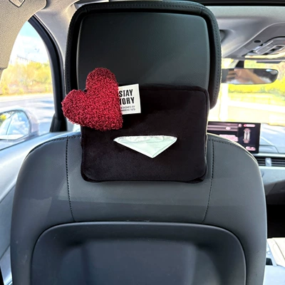 Car tissue box/set: Plush Hat Design, Little Panda - plush-tissue-box-black-red-heart