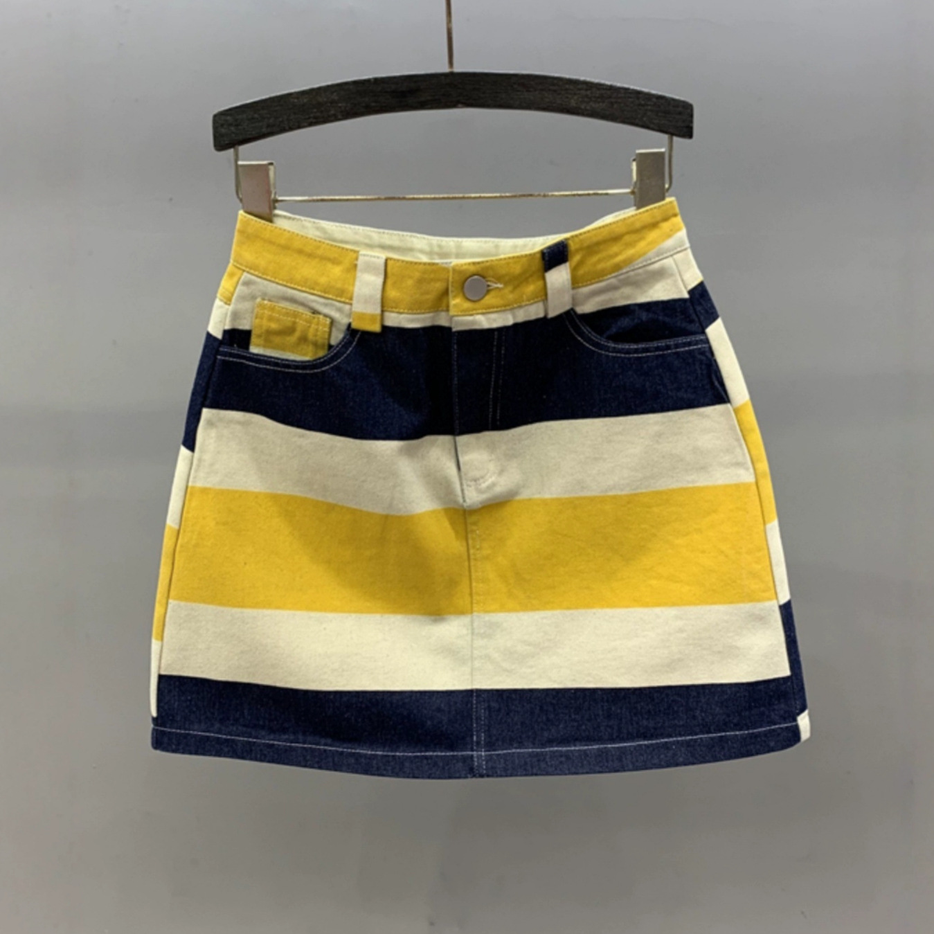 High-Waisted Slimming Look Stripesd Printed Denim Skirt for Women 2025 Summer New Fashion Trendy A-Line Personalized Skirt