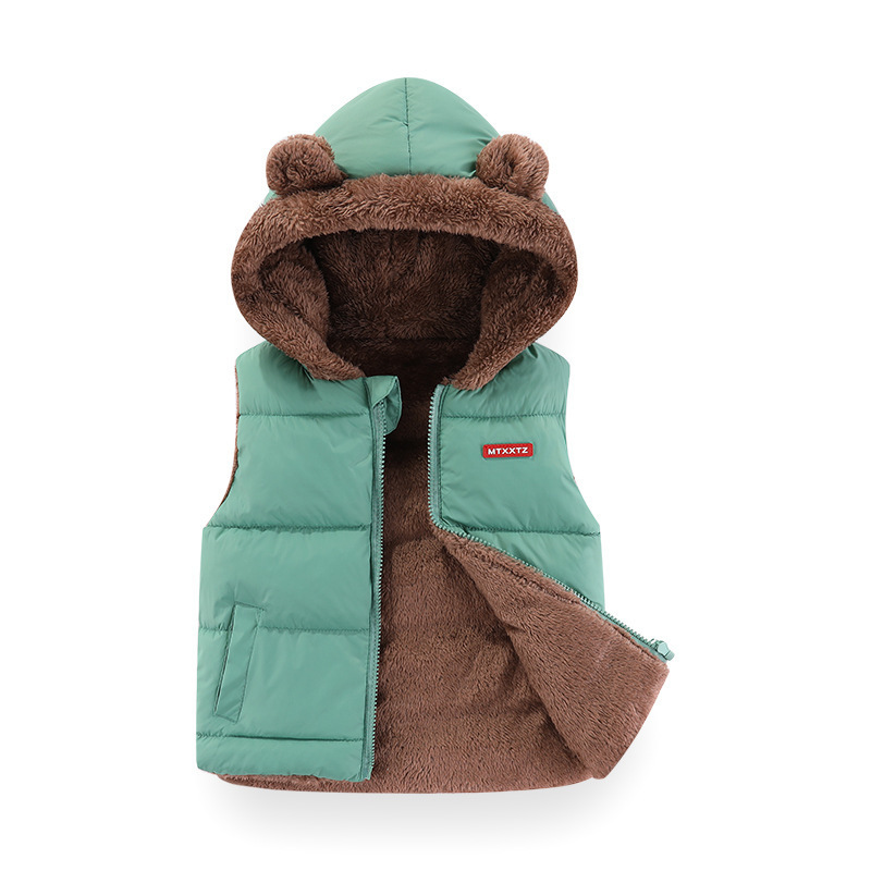 2025 chaleco de cordero de cachemira para niños y niñas nuevo algodón para bebés con chaqueta de algodón con capuzas gruesas para niños calientes