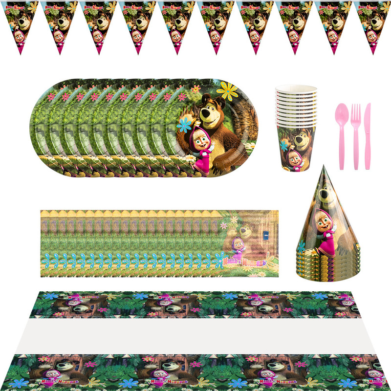 Masha and Bear Birthday Party Tableware Set Masha and Bear Paper Plates Paper Cups Kidsren's Birthday Party Masha and Bear Birthday Party Tableware Set Masha and Bear Paper Plates Paper Cups Kidsren's Birthday Party