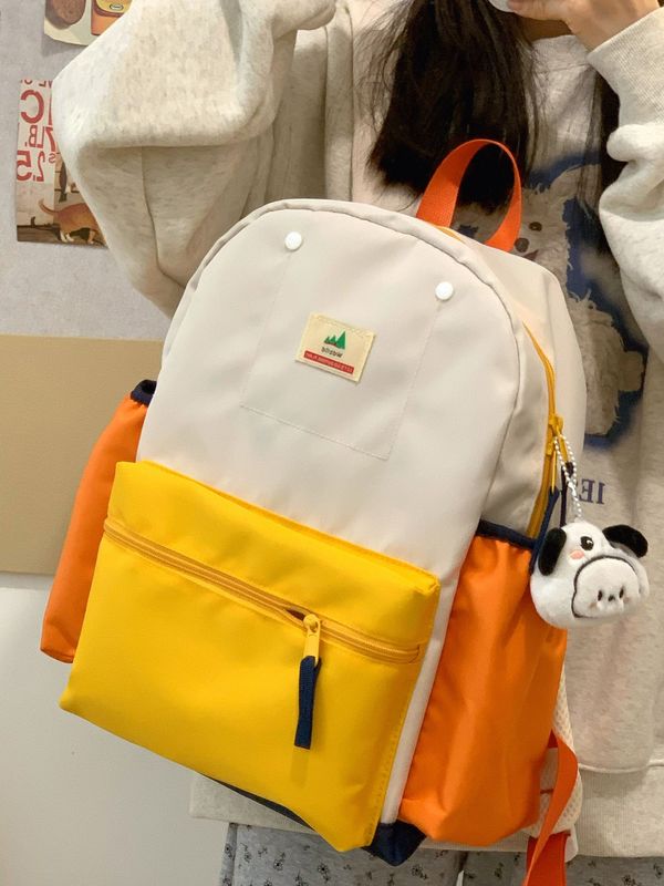 书包新款撞色小众双肩包小学生女书包大容量韩版ins休闲百搭背包|undefined