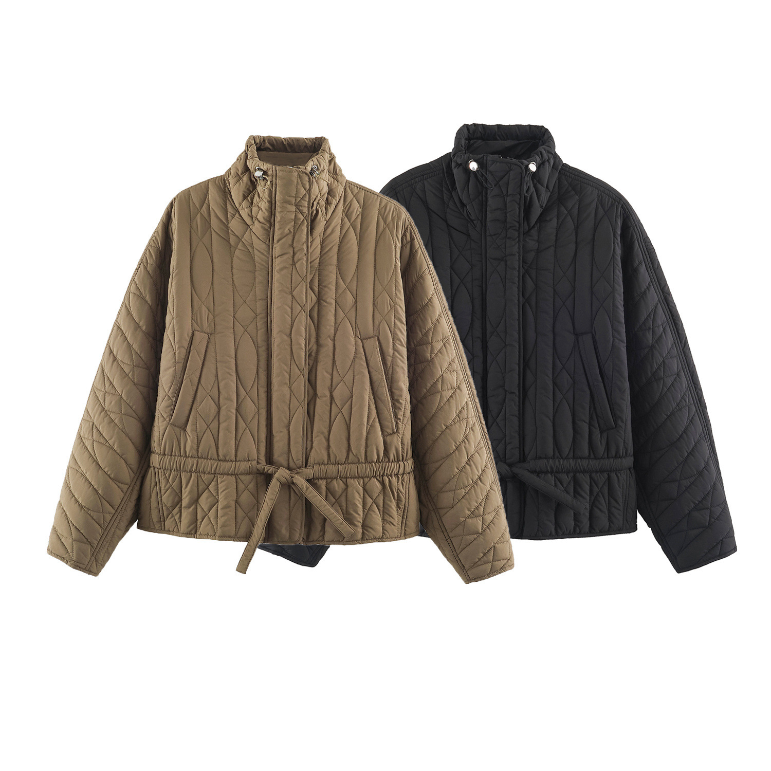 Qadın pambıq jaket, dik yaxalı, payız üçün